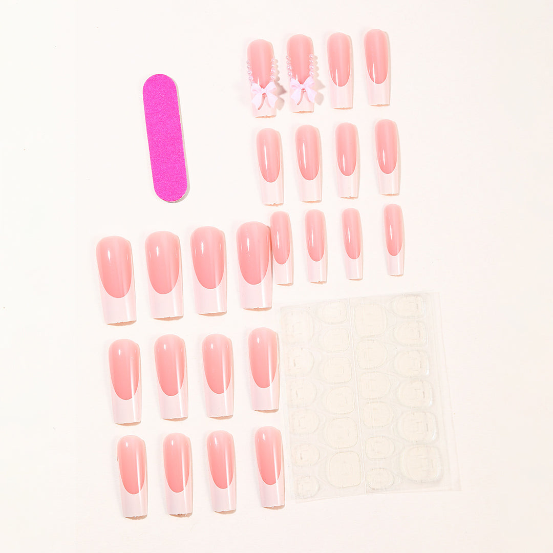 Elegant Stiletto Nail Art Extensions with Pearl and Bow Accents Kalsten