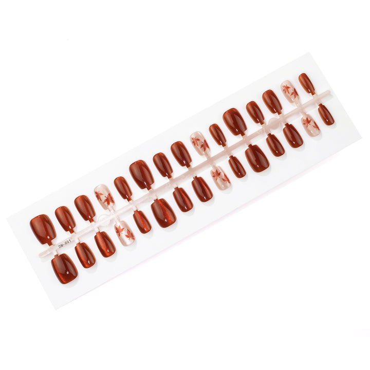 Autumn-Themed Press-On Nail Art Set with Leaf Design Kalsten