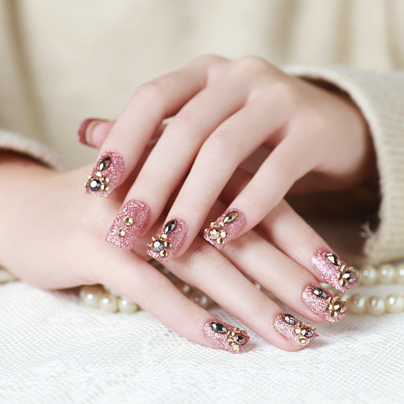 Artificial nails with elegant flower and rhinestone design Kalsten