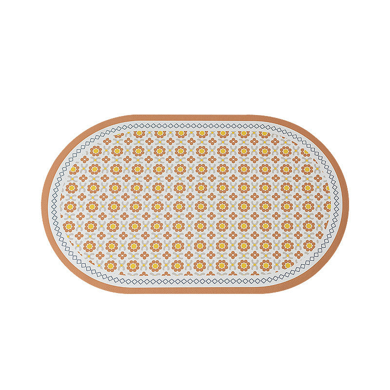 Oval non-slip vinyl mat with fine mosaic print and water-repellent surface Kalsten