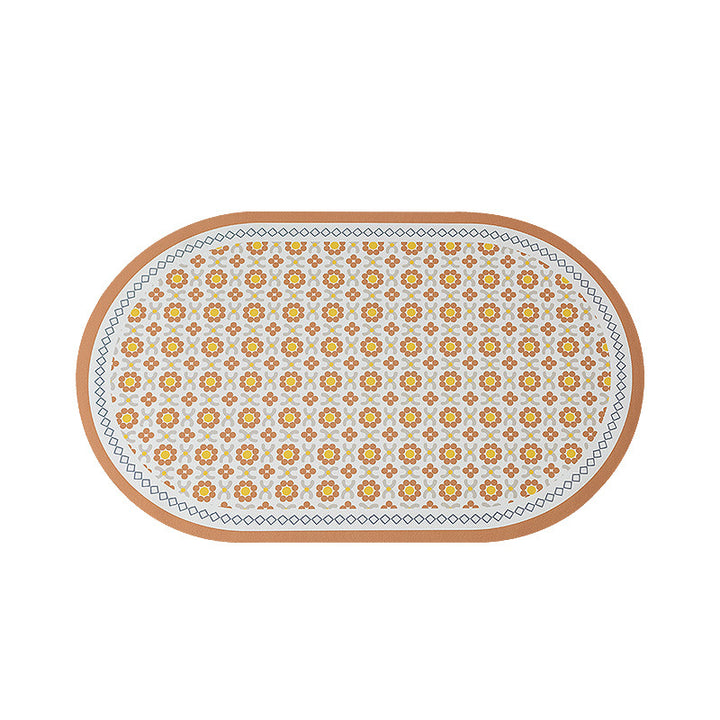 Oval non-slip vinyl mat with fine mosaic print and water-repellent surface Kalsten