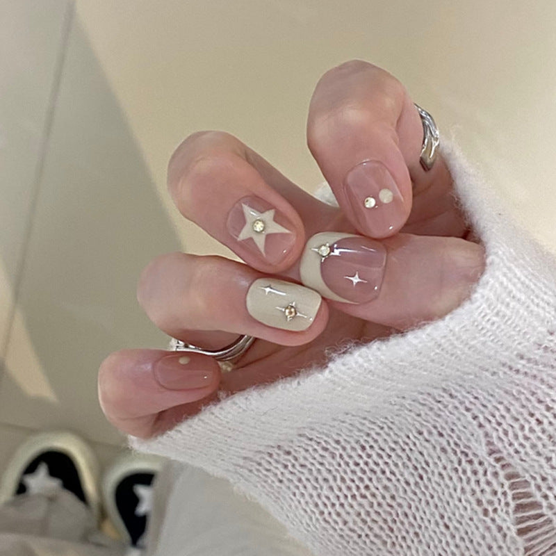 Artistic Press-On Nail Set with Unique Star and Gemstone Designs Kalsten