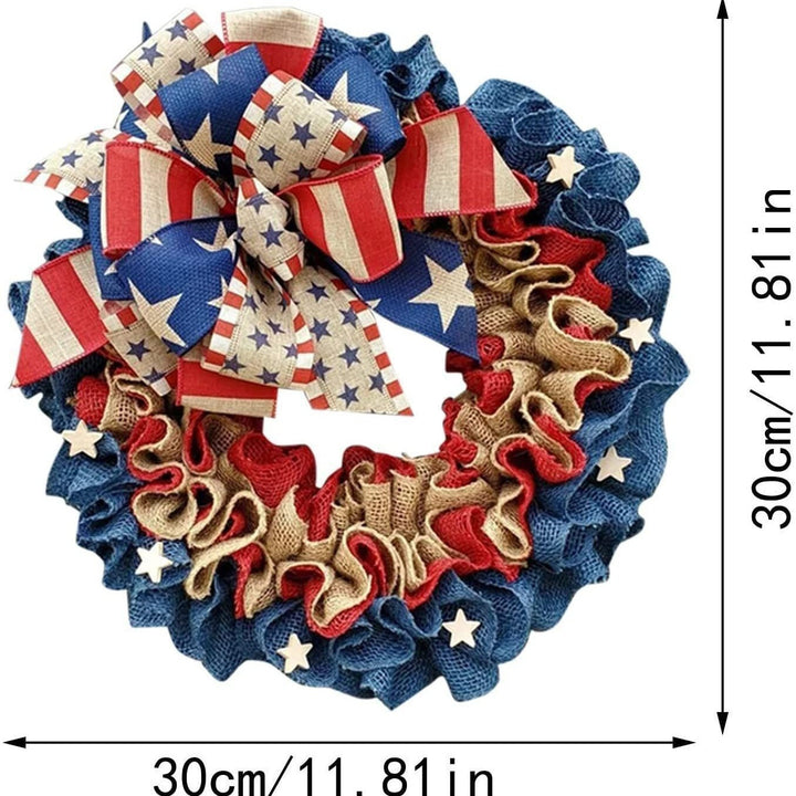 Unisex nan patriotic burlap wreath with layered ruffled Americana bow Kalsten