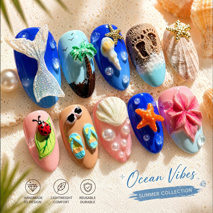 Artificial nail set with maritime patterns Kalsten