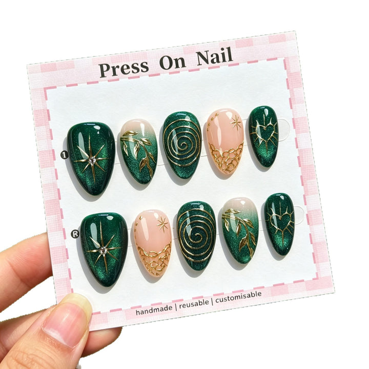 Artistic Press-On Nail Set with Customizable Designs