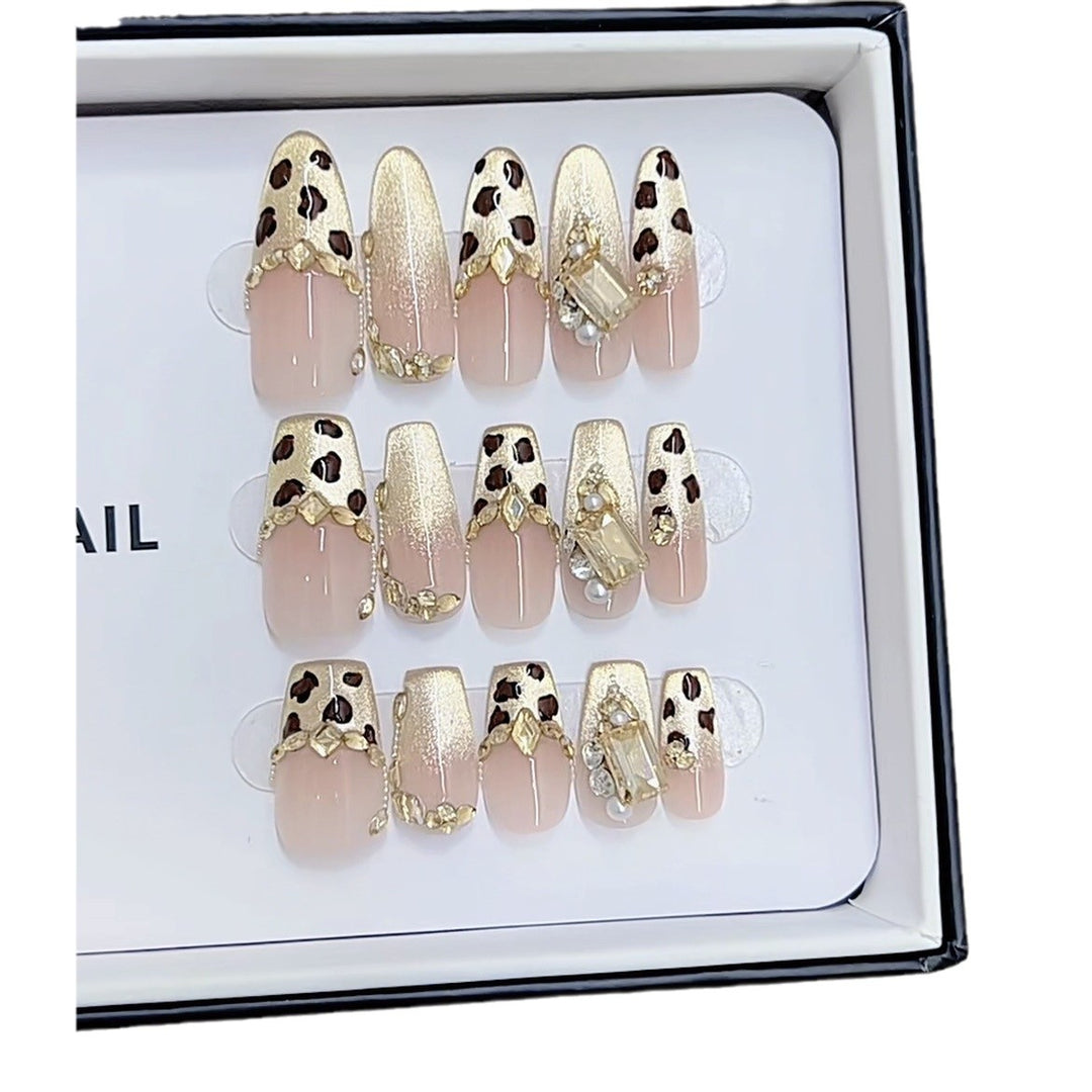 Artistic Press-On Nail Set with Leopard Accents Kalsten