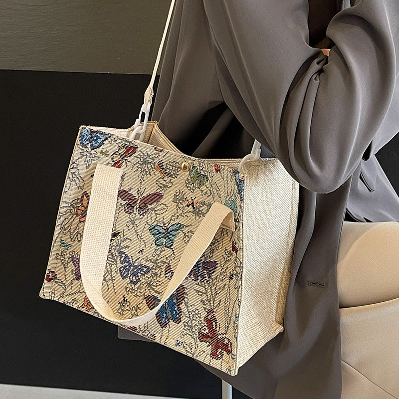 Floral Embroidered Canvas Tote Bag  1790616768
