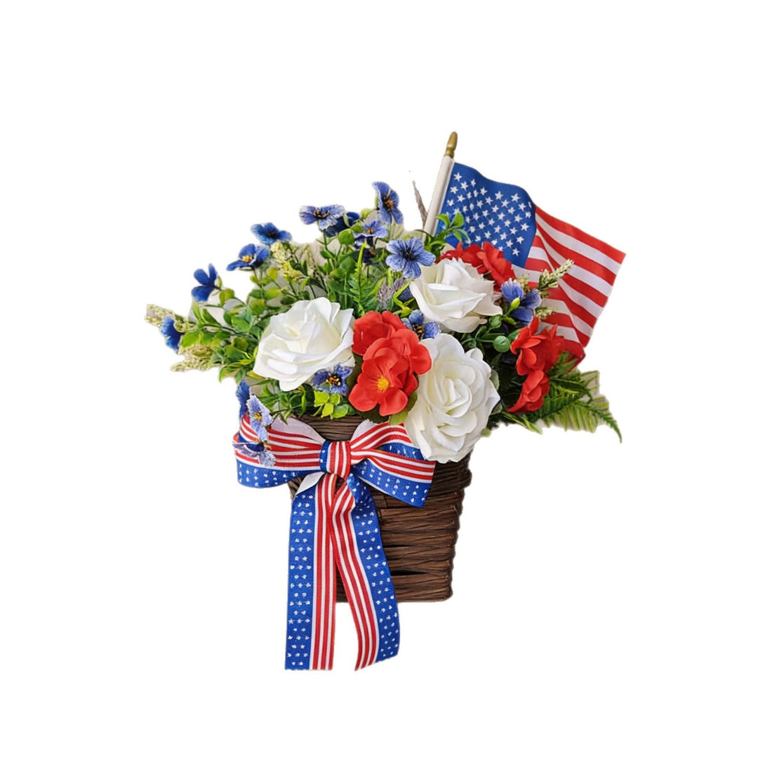 Unisex nan American patriotic door hanging floral basket with ribbon accents Kalsten