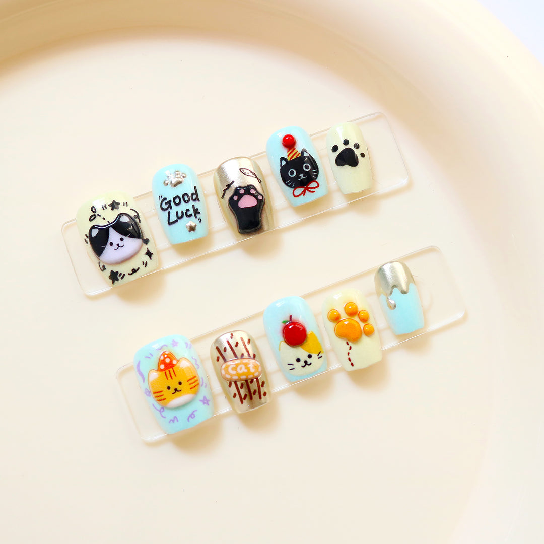 Playful Animal-Themed Press-On Nail Art