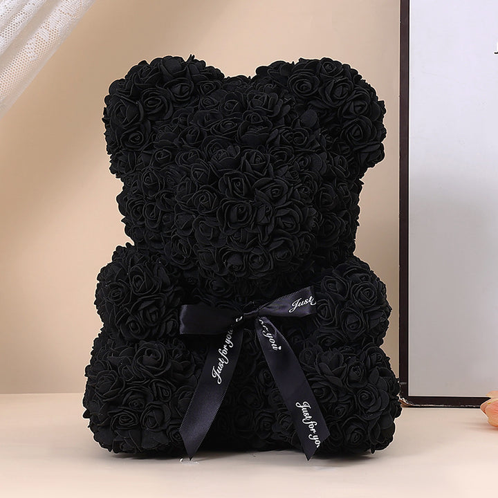 Foam Rose Teddy Bear Gift Sculpture With Satin Ribbon Bow