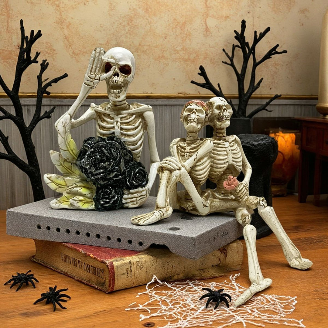 Stylish skeleton figure with top hat and black rose Kalsten