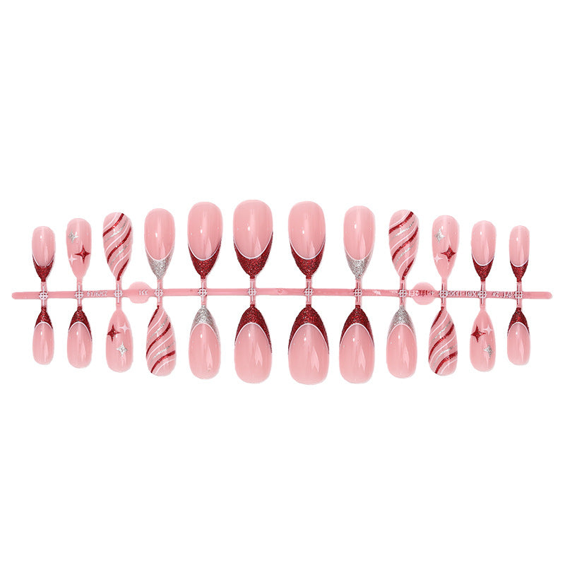Decorative Press-On Nail Set with Glitter and Striped Design kalsten