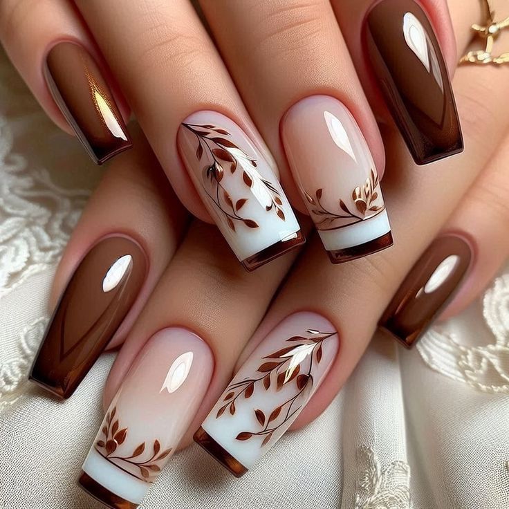Artificial Nail Art with Elegant Leaves Design Kalsten
