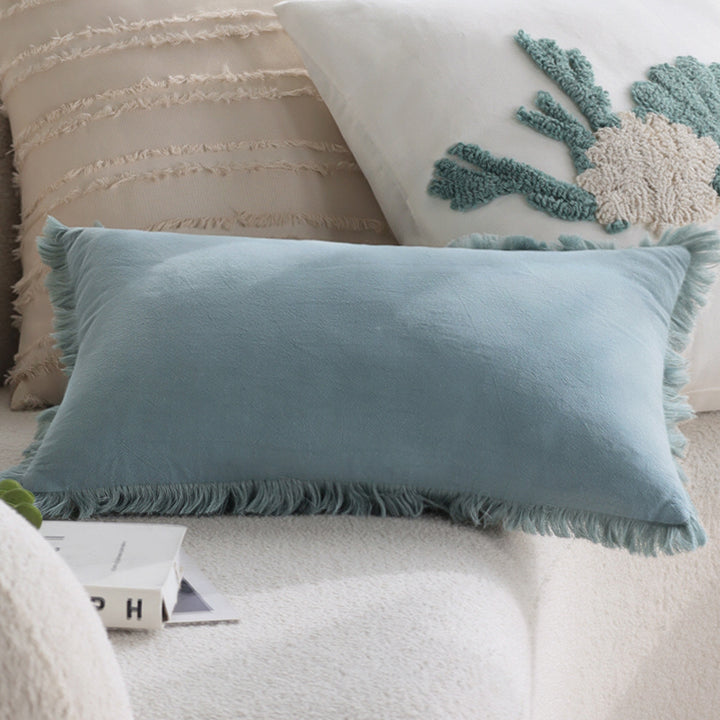 Square cushion cover in boho look with flat fringe runs and linen appearance, concealed zipper Kalsten