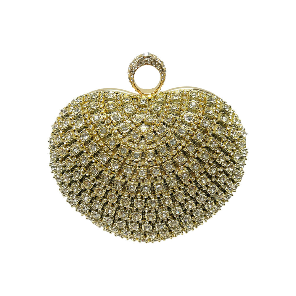 Heart-Shaped Crystal-Studded Evening Handbag