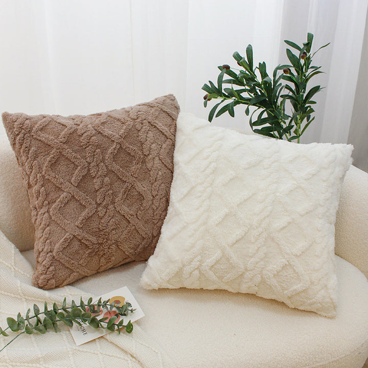 Square living cushion made of teddy boucle with raised diamond texture Kalsten