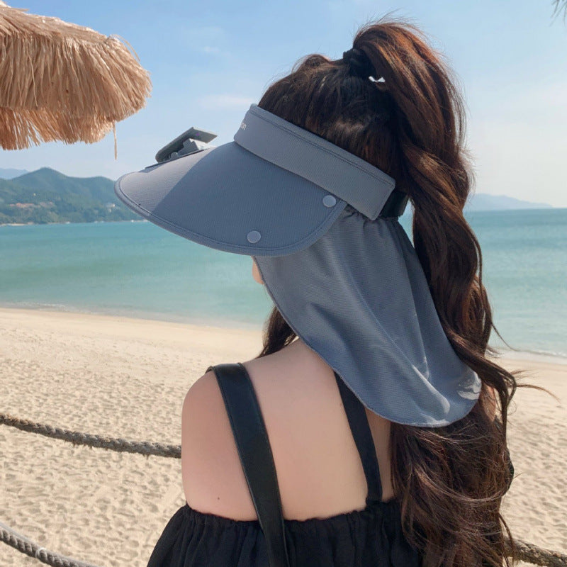 Visor with integrated solar fan, solar module, and neck protection Kalsten