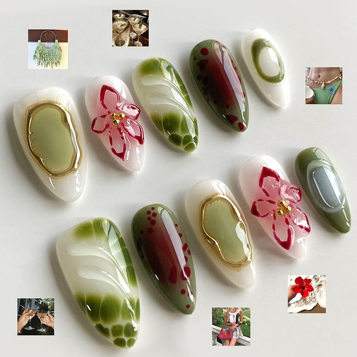 Nail art set with elegant floral and golden accents Kalsten