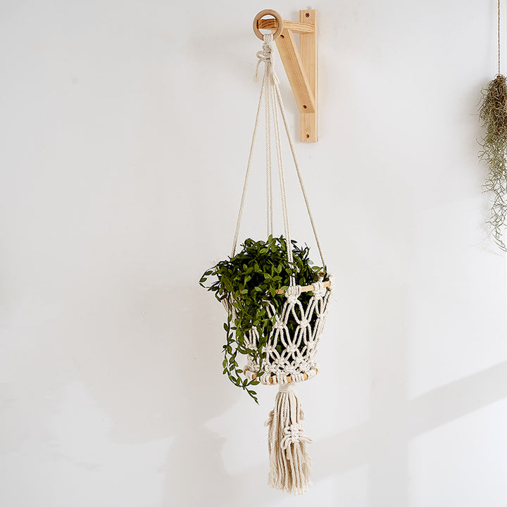 Macrame Hanging Planter with Wooden Accents Kalsten