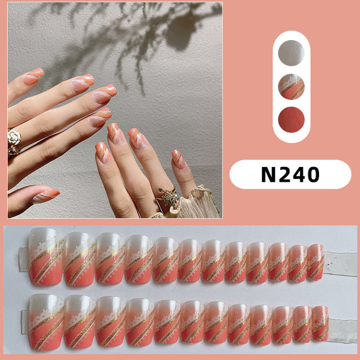 Decorative Press-On Nail Art Set with Gold Accents