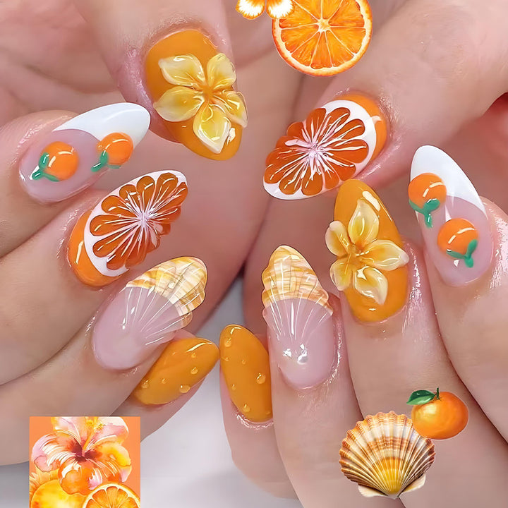 Acrylic nail set with fruity motifs and glamorous accents Kalsten