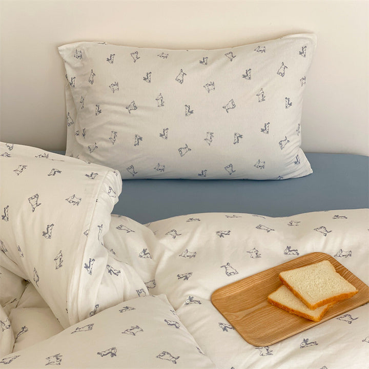 Finely woven cotton bedding set with minimalist dog sketches