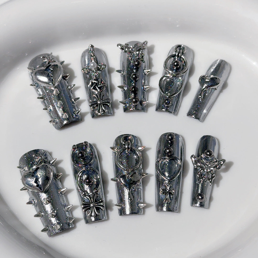 Gothic-Inspired Metallic Nail Art Set