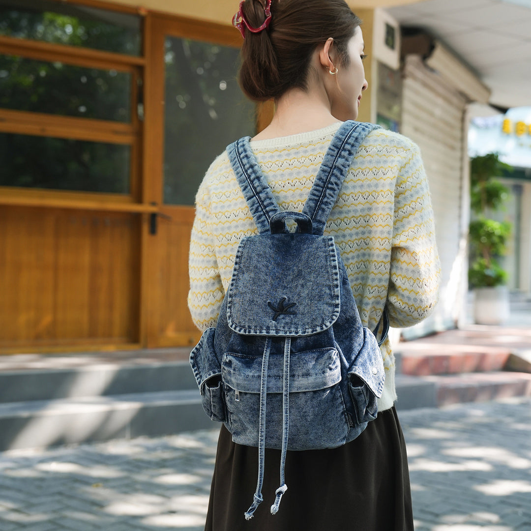 Stylish Denim Drawstring Backpack Kalsten