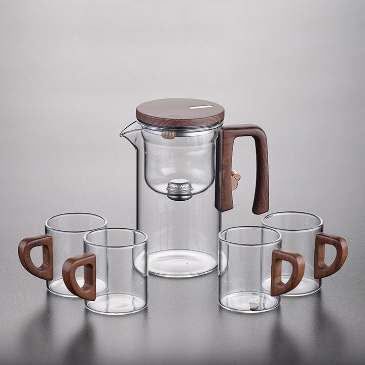 Artisan Glass Tea Set With Wooden Handle Pitcher And Serving Tray