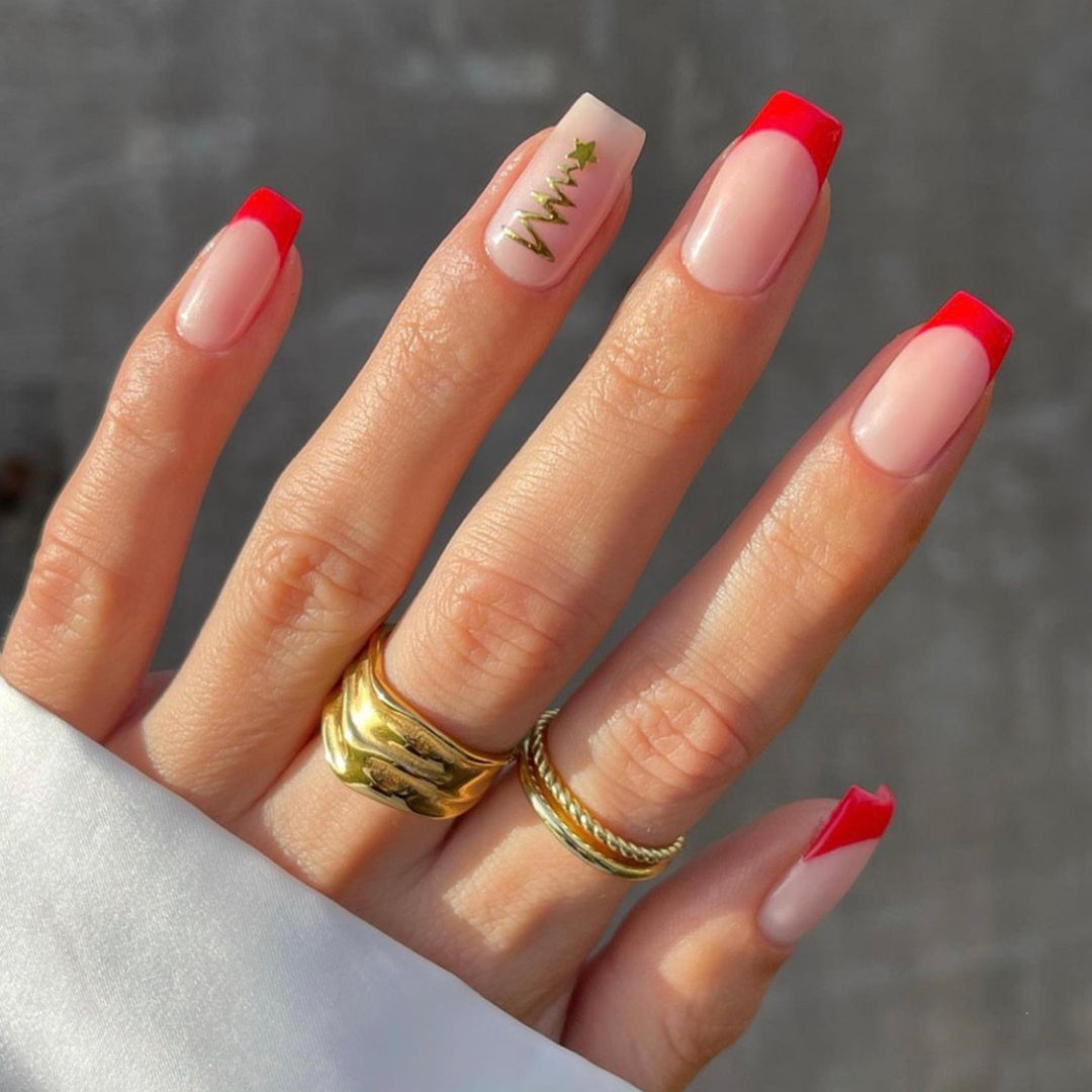 Elegant artificial nail set with bright green French tips Kalsten