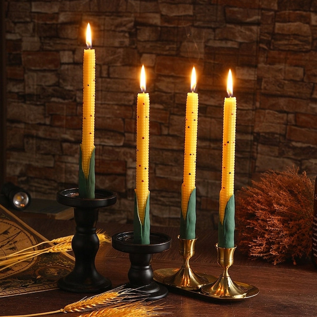 Hand-Poured Corn-Shaped Textured Taper Candle Set with Leaf Husk Base