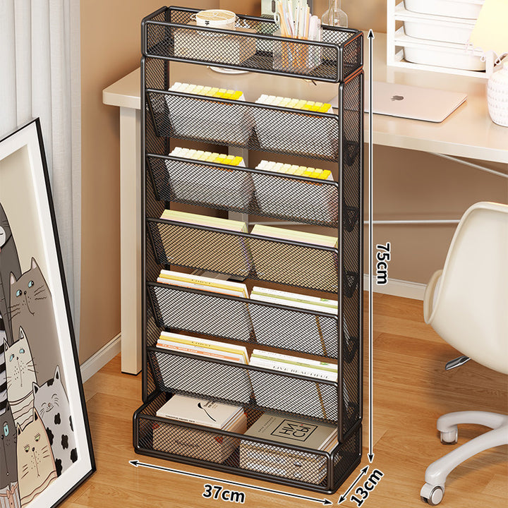 Vertical Mesh Slanted Magazine and File Organizer with Multi-Tier Tilted Baskets