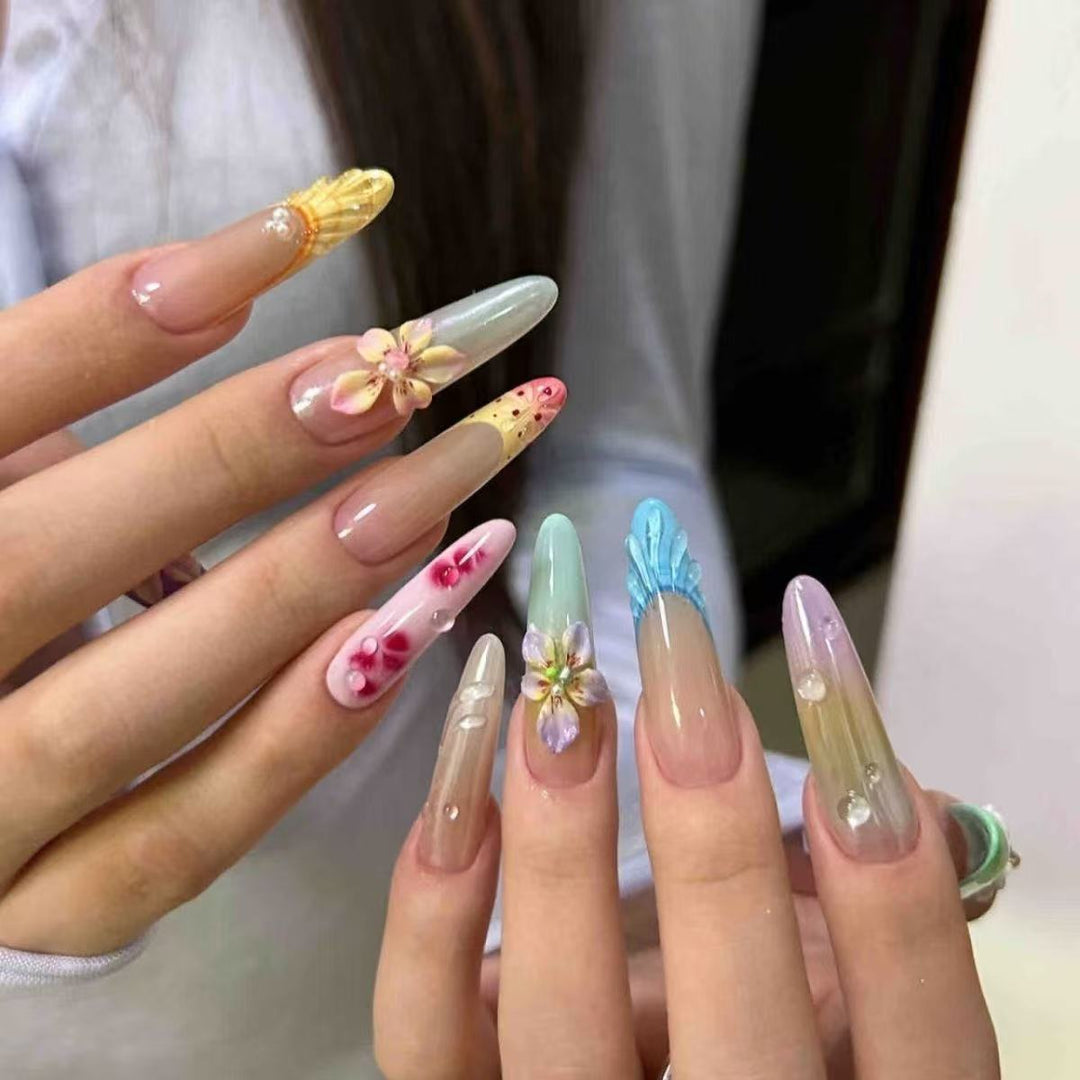 Artistic Floral Design Press-On Nail Enhancements