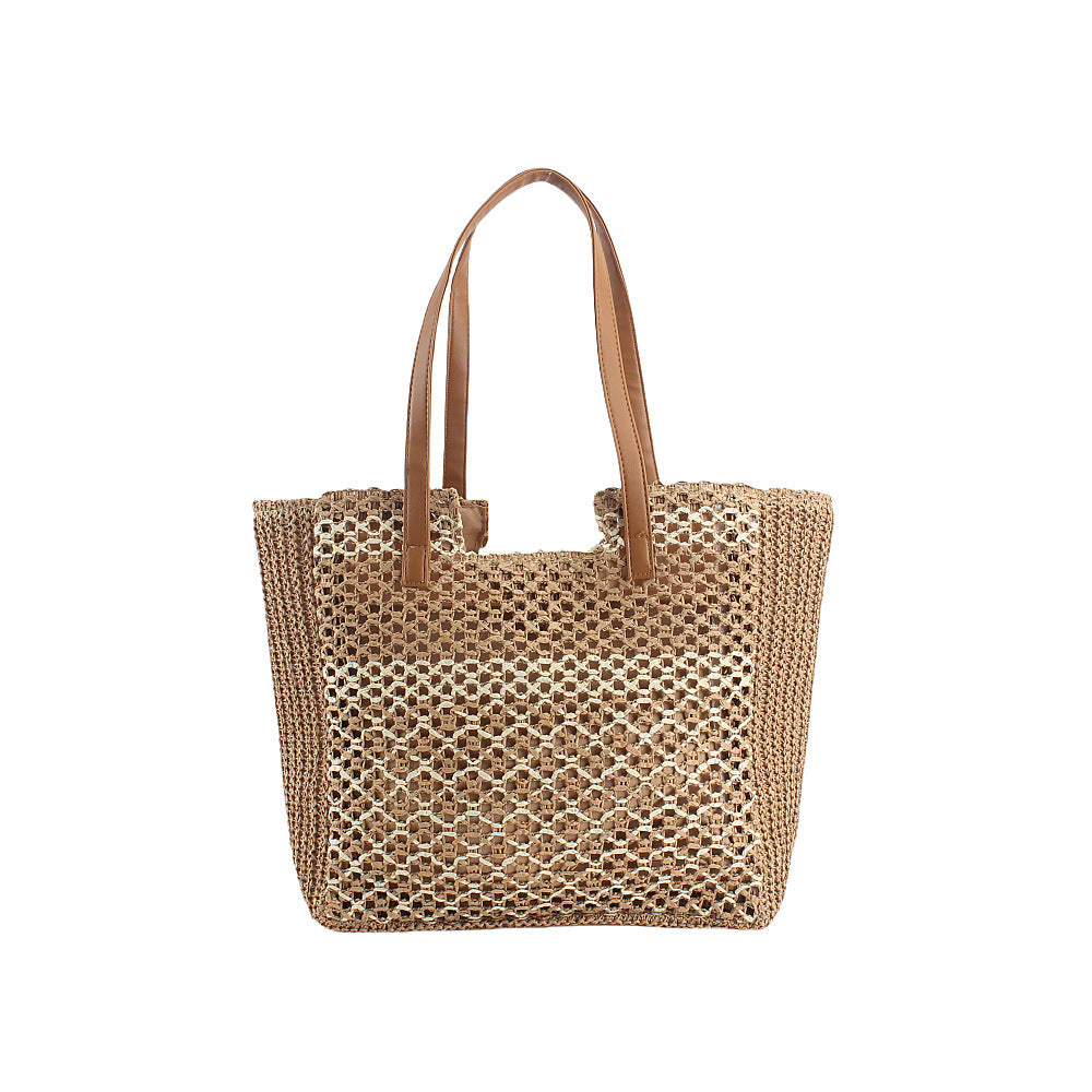 Handcrafted basket bag with leather handles Kalsten