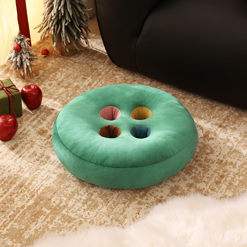 Round floor cushion pouf in button design with four recessed compartments and soft velvet cover Kalsten