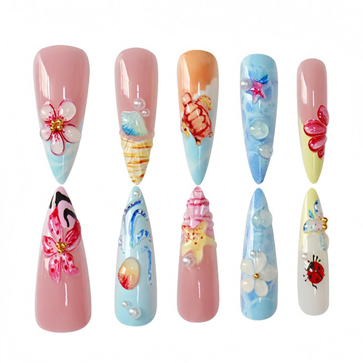 Artistic Marine-Inspired Press-On Nail Set Kalsten