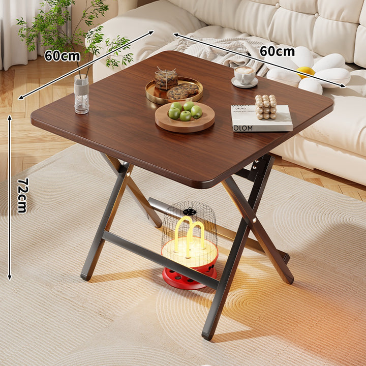 Foldable Square Coffee and Side Table with Marble-Effect Top and Collapsible X-Leg Frame