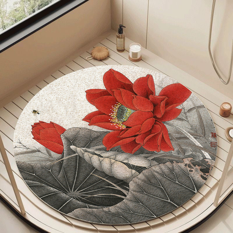 Floral Design Circular Bath Mat Kalsten