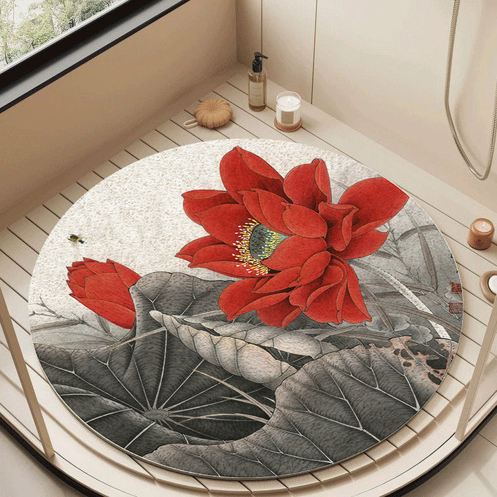 Floral Design Circular Bath Mat Kalsten