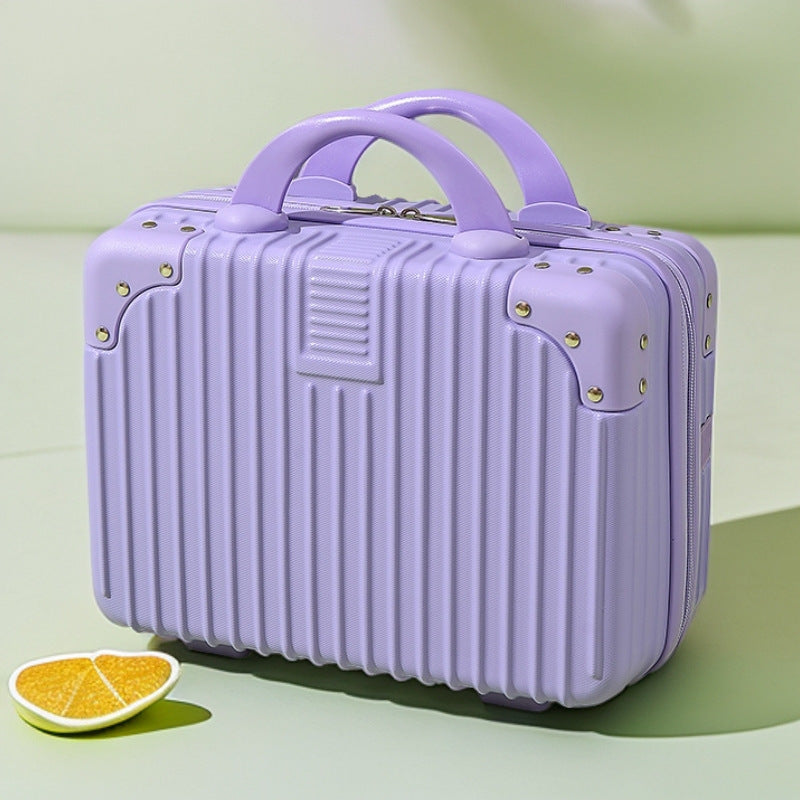 structured hard-shell vanity travel case with faux-leather corner reinforcements and dual top handles Kalsten