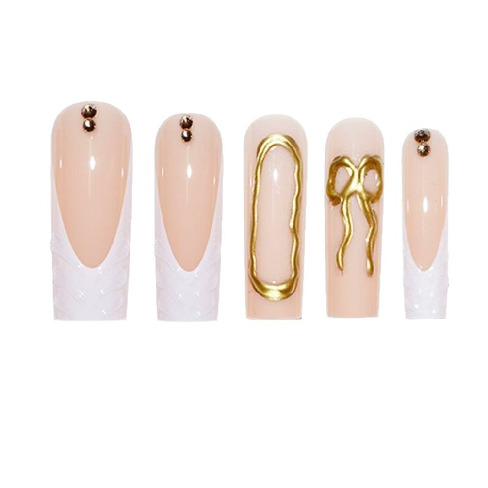 Artistic 3D Press-On Nail Set with Decorative Gold Accents Kalsten