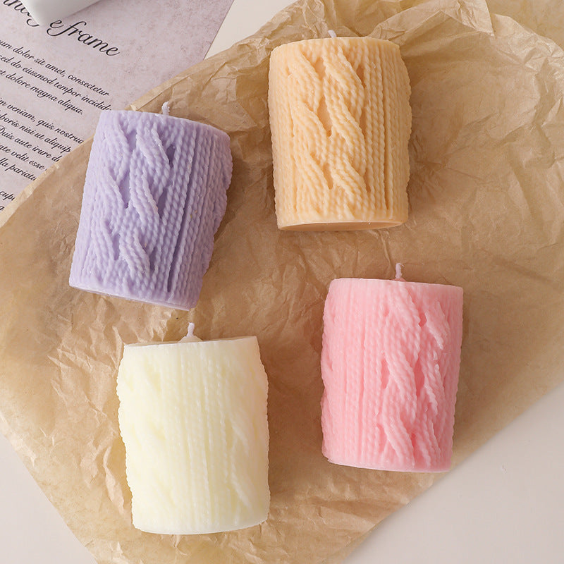 Handcrafted Cozy Cable-Knit Sculptural Pillar Candle