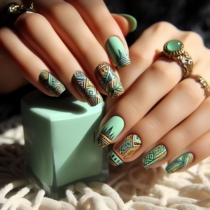 Artificial nails with creative ethnic design Kalsten