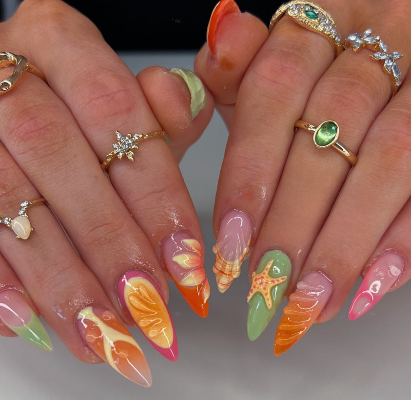 Artistic Stiletto Press-On Nail Set with Vibrant Tropical Designs Kalsten