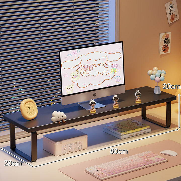 Elevated Monitor Riser Stand with Wood-Effect Top Metal Frame and Under-Shelf Storage