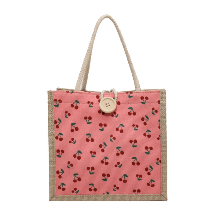Floral Print Jute Tote Bag