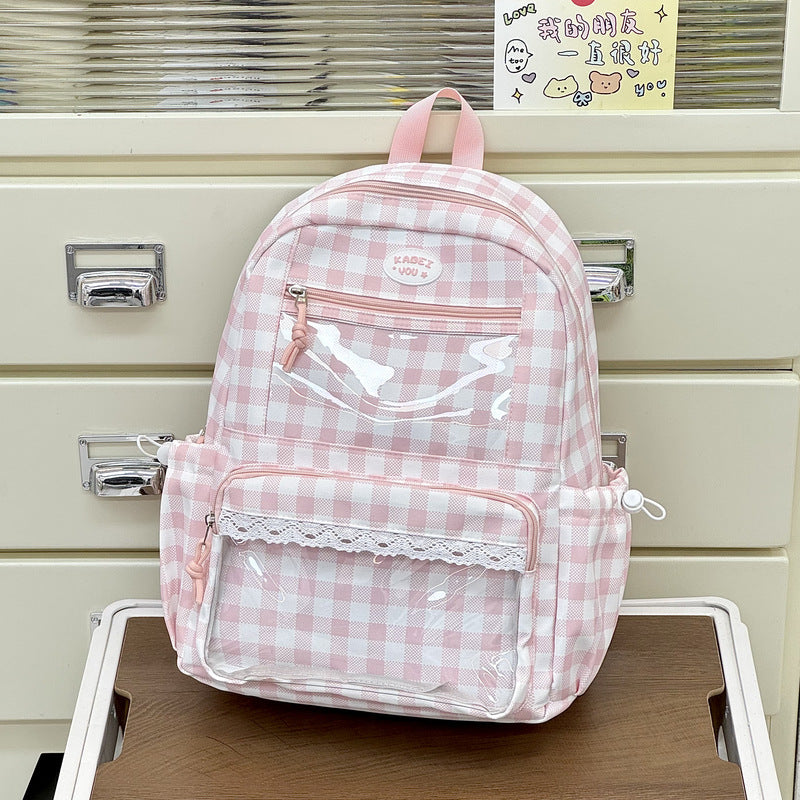 Transparent Front Pocket Checkered Backpack Kalsten