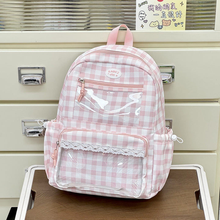 Transparent Front Pocket Checkered Backpack Kalsten