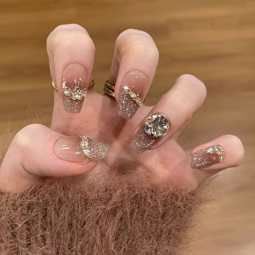 Glamorous Glitter French Tip Nail Extensions