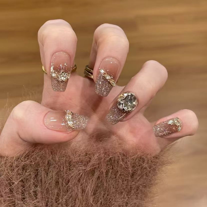 Glamorous Glitter French Tip Nail Extensions